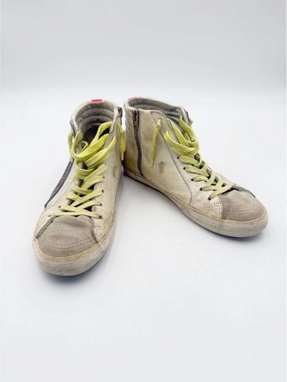 Golden Goose Francy High Top Sneakers White Leather Yellow Laces Size 38 US 8